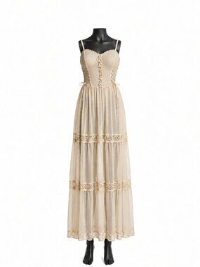 Dolls Kill Widow Starless Sky Off-White Sheer Chiffon & Lace Gothic Maxi Dress S